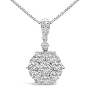 Bids.com 14K White Gold 1 1/5 Cttw Diamond Composite Cluster Pendant Necklace (F-G Color, VS2-SI1 Clarity) - 18" Inches Necklaces
