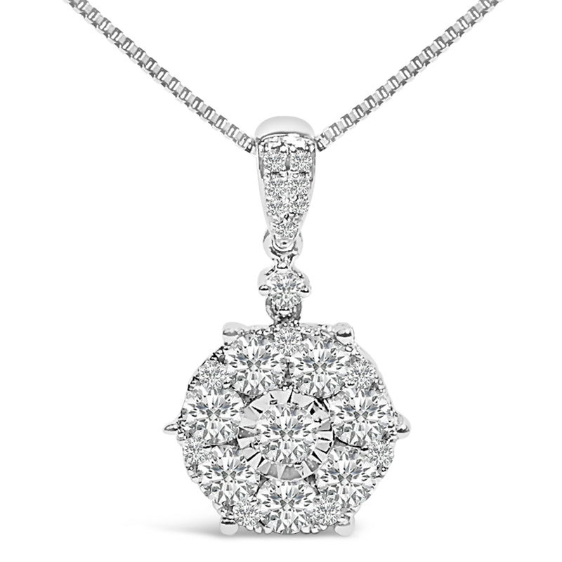 Bids.com 14K White Gold 1 1/5 Cttw Diamond Composite Cluster Pendant Necklace (F-G Color, VS2-SI1 Clarity) - 18" Inches Necklaces