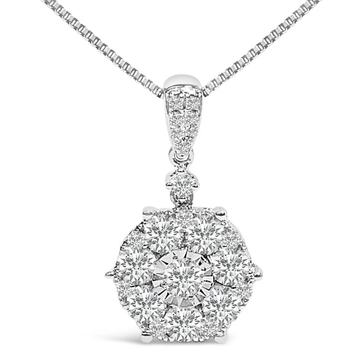 Bids.com 14K White Gold 1 1/5 Cttw Diamond Composite Cluster Pendant Necklace (F-G Color, VS2-SI1 Clarity) - 18" Inches Necklaces