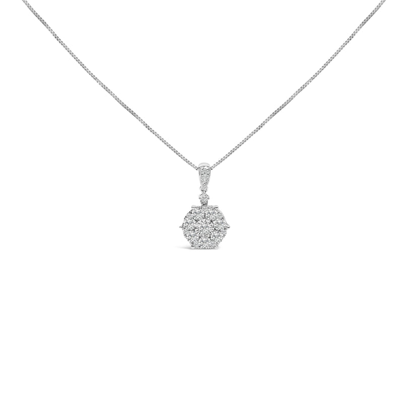 Bids.com 14K White Gold 1 1/5 Cttw Diamond Composite Cluster Pendant Necklace (F-G Color, VS2-SI1 Clarity) - 18" Inches Necklaces
