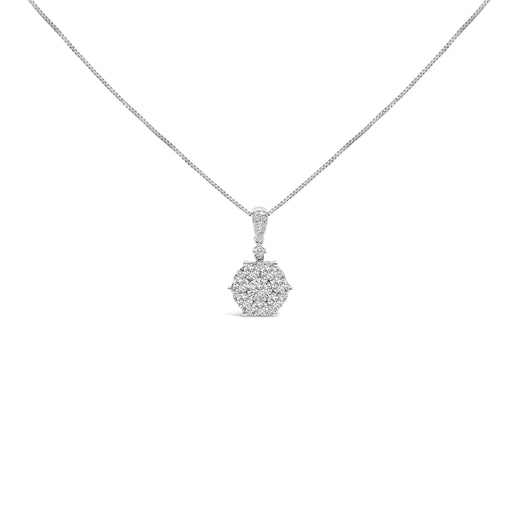 Bids.com 14K White Gold 1 1/5 Cttw Diamond Composite Cluster Pendant Necklace (F-G Color, VS2-SI1 Clarity) - 18" Inches Necklaces