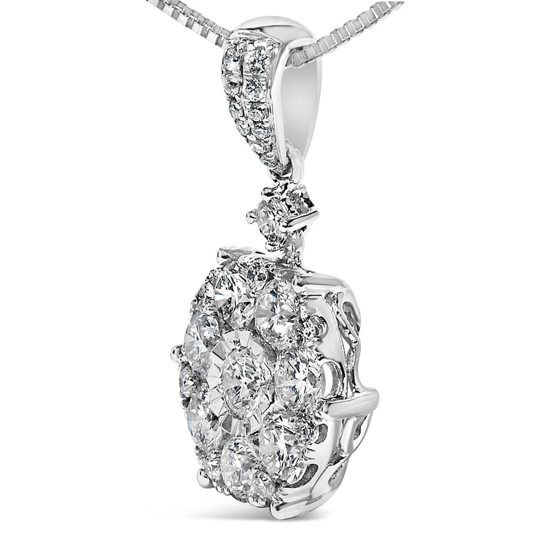 Bids.com 14K White Gold 1 1/5 Cttw Diamond Composite Cluster Pendant Necklace (F-G Color, VS2-SI1 Clarity) - 18" Inches Necklaces