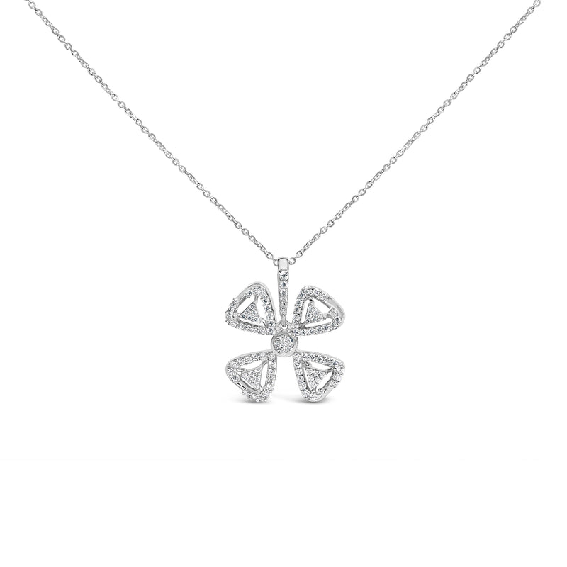 Bids.com 14K White Gold 5/8 Cttw Diamond 4 Leaf Floral Pendant Necklace (H-I Color, I1-I2 Clarity) - 18" Inches Necklaces