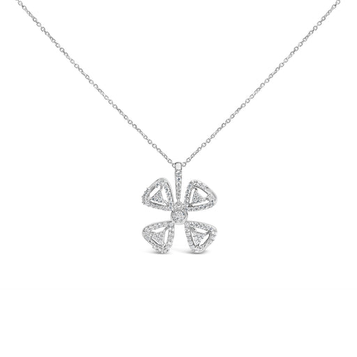 Bids.com 14K White Gold 5/8 Cttw Diamond 4 Leaf Floral Pendant Necklace (H-I Color, I1-I2 Clarity) - 18" Inches Necklaces