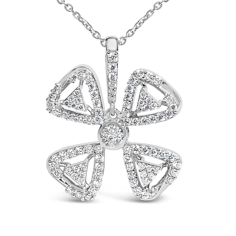 Bids.com 14K White Gold 5/8 Cttw Diamond 4 Leaf Floral Pendant Necklace (H-I Color, I1-I2 Clarity) - 18" Inches Necklaces