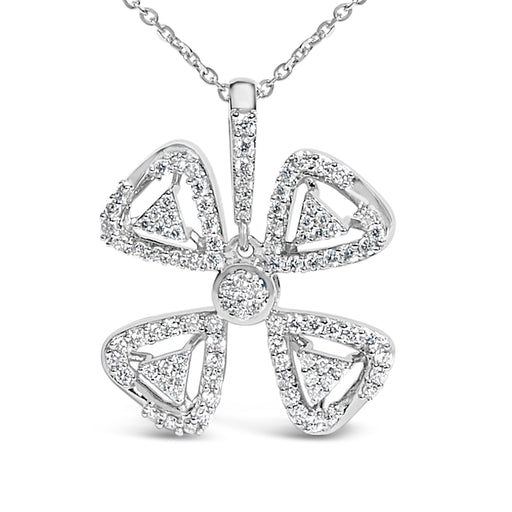 Bids.com 14K White Gold 5/8 Cttw Diamond 4 Leaf Floral Pendant Necklace (H-I Color, I1-I2 Clarity) - 18" Inches Necklaces