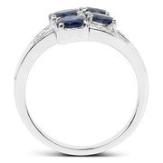 Bids.com 1.61 Carat Genuine Blue Sapphire and White Diamond .925 Sterling Silver Ring Rings