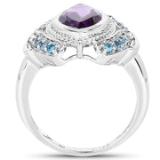 Bids.com 3.06 Carat Genuine Amethyst and London Blue Topaz .925 Sterling Silver Ring Rings