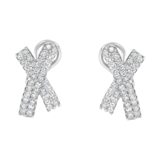 Bids.com 14K White Gold 2.0 Cttw Round-Brilliant Cut Diamond Domed X Shaped Omega Back Stud Earrings (H-I Color, I1-I2 Clarity) Earrings