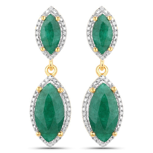 Bids.com 4.21 Carat Dyed Emerald and White Diamond .925 Sterling Silver Earrings Earrings