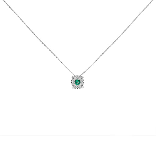 Bids.com 14K White Gold 3.8 MM Green Emerald and 1/3 Cttw Diamond Composite Halo 18" Pendant Necklace (F-G Color, VS2-SI1 Clarity) Necklaces