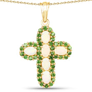 Bids.com 14K Yellow Gold Plated 3.11 Carat Genuine Ethiopian Opal and Chrome Diopside .925 Sterling Silver Pendant Pendants