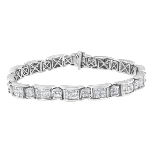 Bids.com 14K White Gold 5.0 Cttw Princess-Cut Diamond Rectangular Alternating Station 7" Tennis Bracelet (G-H Color, SI1-SI2 Clarity) Bracelets