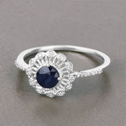 Bids.com 0.72 Carat Genuine Blue Sapphire and White Diamond 14K White Gold Ring Rings