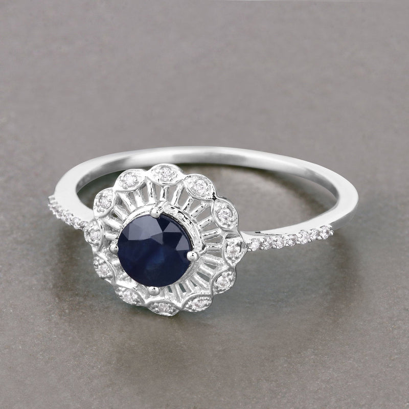 Bids.com 0.72 Carat Genuine Blue Sapphire and White Diamond 14K White Gold Ring Rings