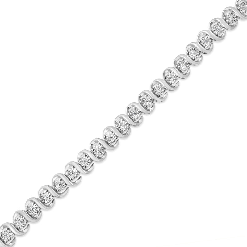 Bids.com .925 Sterling Silver 1/3 Cttw Miracle-Set Diamond "S" Link Tennis Bracelet (I-J Color, I3 Clarity) - Size 7.25" Bracelets