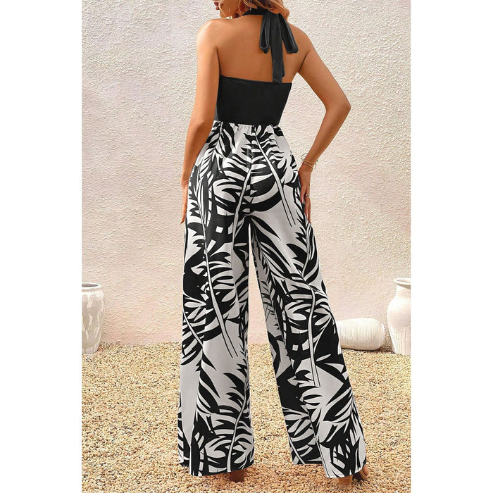 Printed Halter Wide Leg Jumpsuit