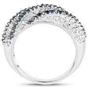Bids.com 1.25 Carat Genuine Blue Diamond & White Diamond .925 Sterling Silver Ring Rings