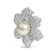 Bids.com 18K White Gold 2 3/4 Cttw Diamond and 12.5 MM Cultured Freshwater Pearl Floral Brooch Pin (G-H Color, VS1-VS2 Clarity) Accessories