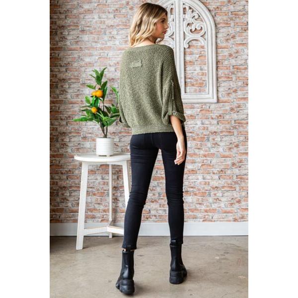 Veveret Round Neck Roll-Up Sweater