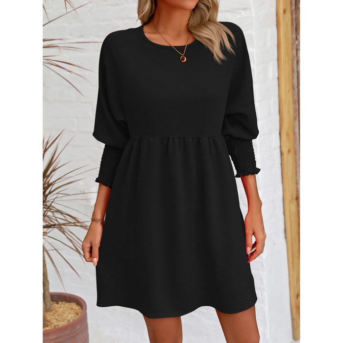 Round Neck Lantern Sleeve Mini Dress