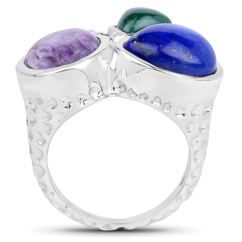 Bids.com 11.23 Carat Genuine Malachite, Charolite And Lapis .925 Sterling Silver Ring Rings
