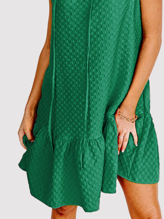 Ruffled Tie Neck Cap Sleeve Dress