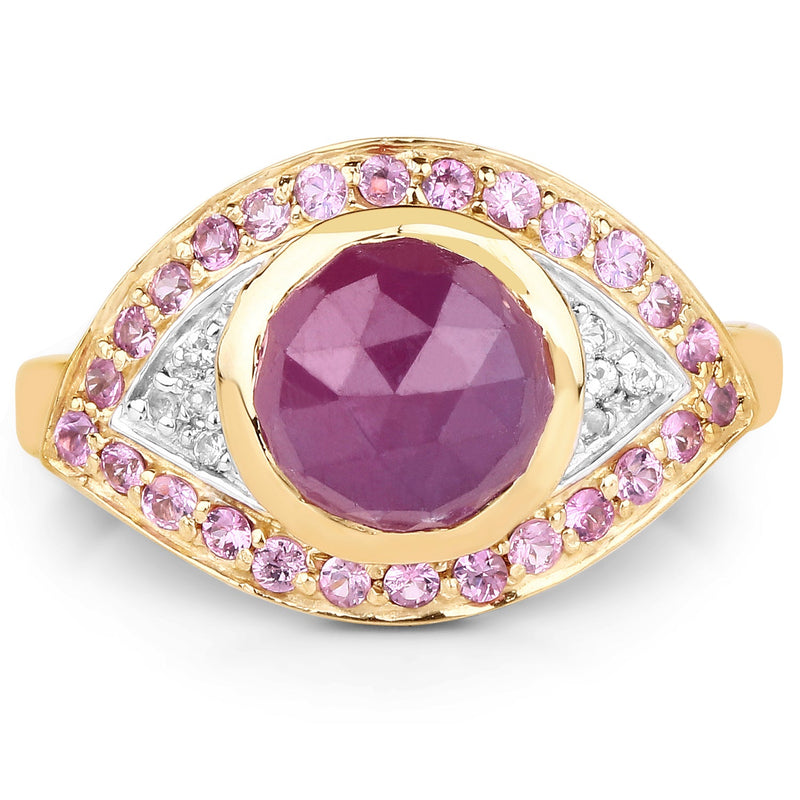 Bids.com 14K Yellow Gold Plated 3.02 Carat Genuine Pink Sapphire and White Topaz .925 Sterling Silver Ring Rings