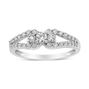 Bids.com 10K White Gold 1/2 Cttw Round Cut Diamond Three Stone Split Shank Band Ring (H-I Color, SI1-SI2 Clarity) - Size 6 Rings