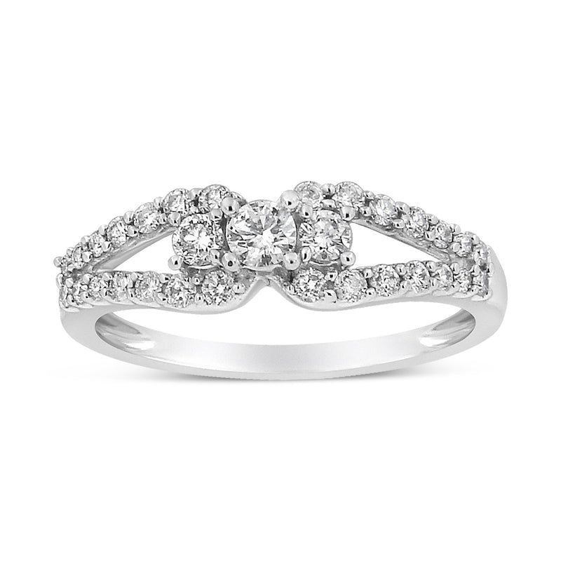 Bids.com 10K White Gold 1/2 Cttw Round Cut Diamond Three Stone Split Shank Band Ring (H-I Color, SI1-SI2 Clarity) - Size 6 Rings