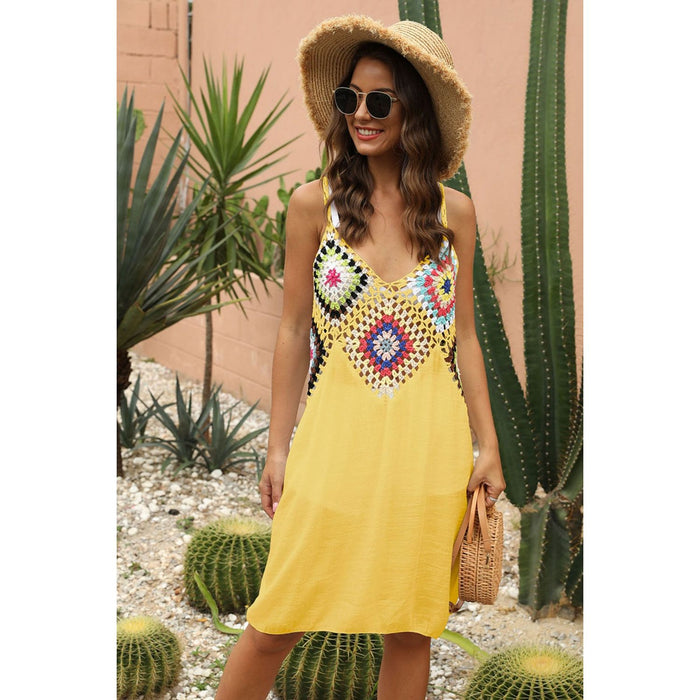 Geometric V-Neck Spaghetti Strap Cover Up Dress