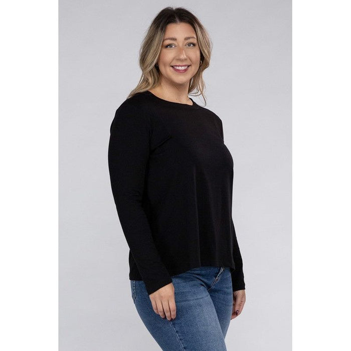 Plus Cotton Crew Neck Long Sleeve T-Shirt