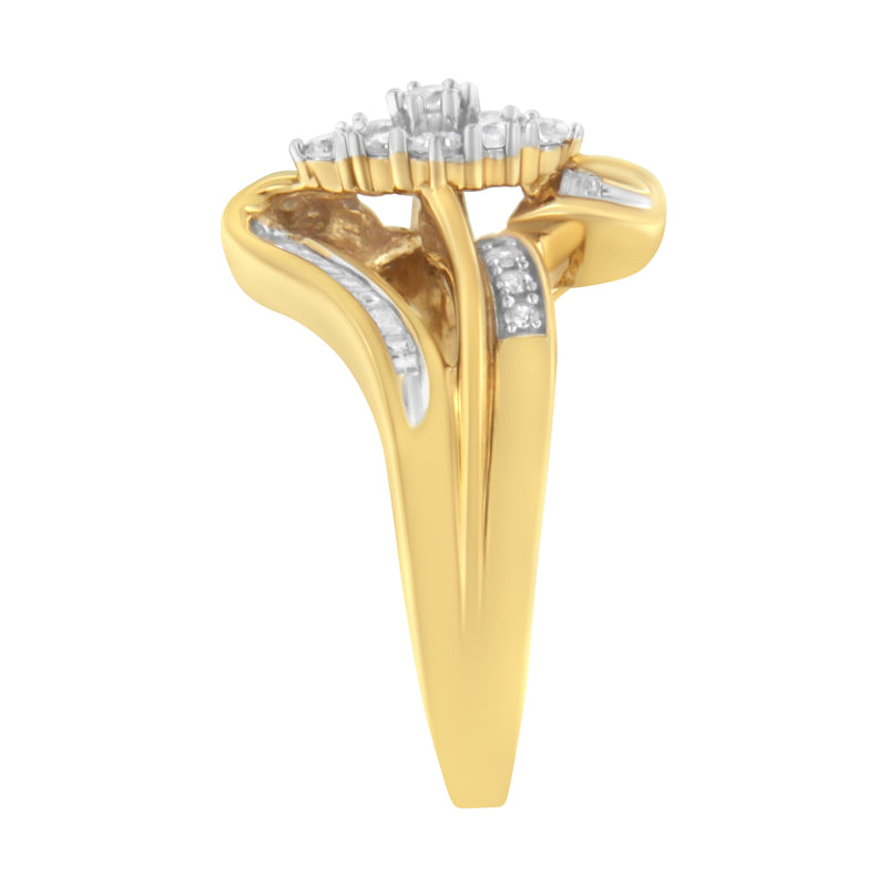 Bids.com 10K Yellow Gold 1/2 cttw Diamond Cluster Cocktail Ring (J-K Clarity, I1-I2 Color) - Size 7 Rings