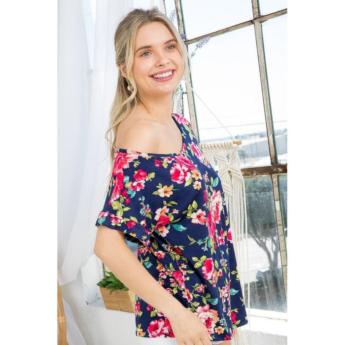 ALLOVER FLORAL ONE SHOULDER TOP