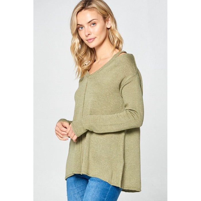 SOLID LIGHT KNIT V NECK SWEATER