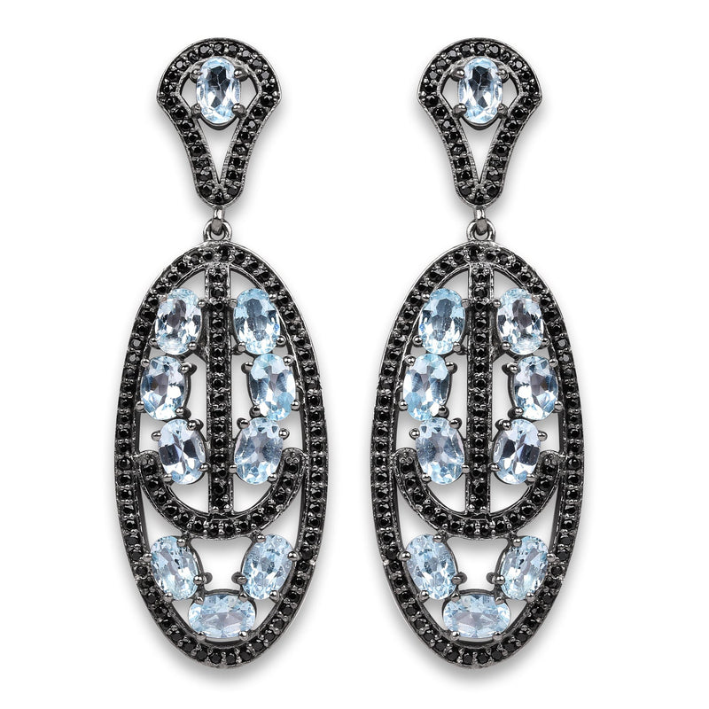 Bids.com 13.80 Carat Genuine Blue Topaz and Black Spinel .925 Sterling Silver Earrings Earrings