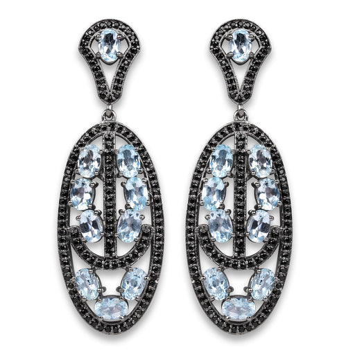 Bids.com 13.80 Carat Genuine Blue Topaz and Black Spinel .925 Sterling Silver Earrings Earrings