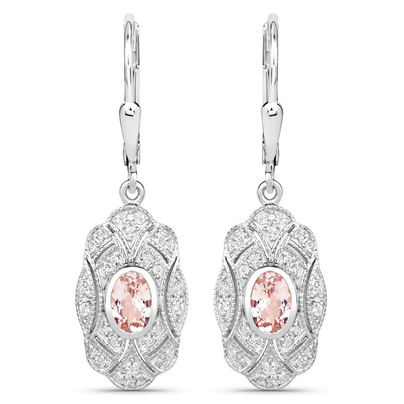 Bids.com 1.04 Carat Genuine Morganite and White Topaz .925 Sterling Silver Earrings Earrings