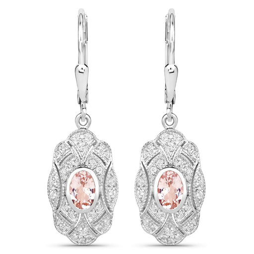 Bids.com 1.04 Carat Genuine Morganite and White Topaz .925 Sterling Silver Earrings Earrings