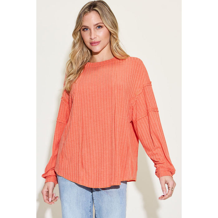 Basic Bae Ribbed Round Neck Long Sleeve T-Shirt