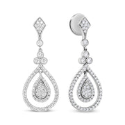 Bids.com 18K White Gold 1 1/4 Cttw Round Diamond Openwork Teardrop-Shaped Dangle Earrings (F-G Color, VS1-VS2 Clarity) Earrings