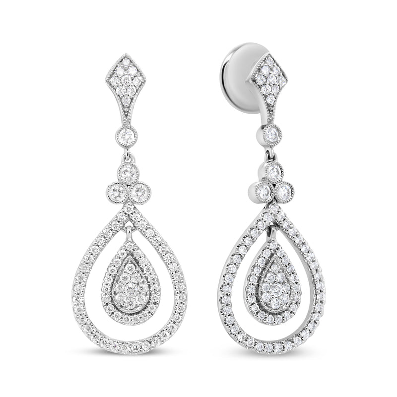Bids.com 18K White Gold 1 1/4 Cttw Round Diamond Openwork Teardrop-Shaped Dangle Earrings (F-G Color, VS1-VS2 Clarity) Earrings