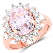 Bids.com 5.56 Carat Genuine Kunzite and White Topaz .925 Sterling Silver Ring Rings
