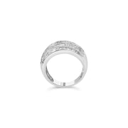 Bids.com .925 Sterling Silver 1.0 Cttw Baguette-Cut Diamond 6-Row Channel Set Domed Tapered Cocktail Fashion Ring (H-I Color, I2-I3 Clarity) - Size 6-1/2 Rings