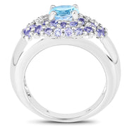 Bids.com 2.78 Carat Genuine Blue Topaz and Tanzanite .925 Sterling Silver Ring Rings