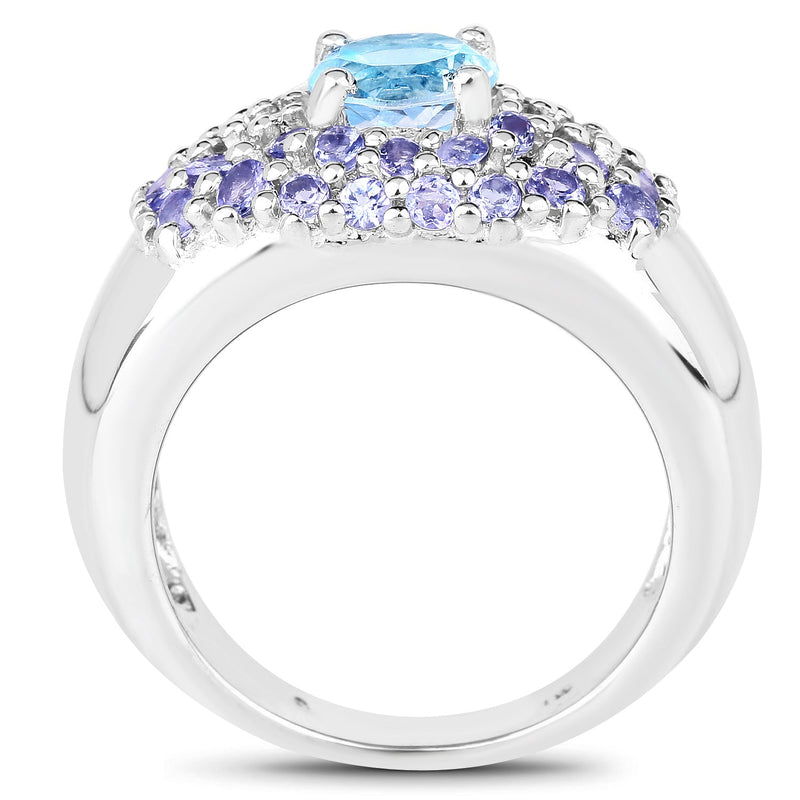 Bids.com 2.78 Carat Genuine Blue Topaz and Tanzanite .925 Sterling Silver Ring Rings