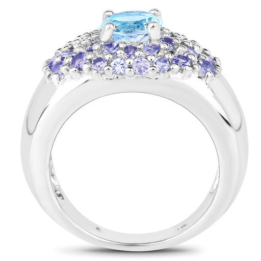 Bids.com 2.78 Carat Genuine Blue Topaz and Tanzanite .925 Sterling Silver Ring Rings