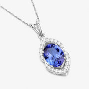 Bids.com 2.44 Carat Genuine Tanzanite and White Diamond 14K White Gold Pendant Pendants