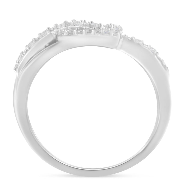 Bids.com .925 Sterling Silver 1/8 Cttw Diamond Open Heart Leaf Curvy Bypass Accent Fashion or Promise Ring (I-J Color, I2-I3 Clarity) - Size 6 Rings
