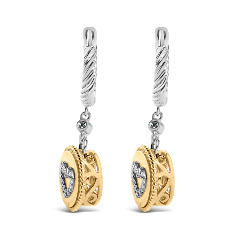Bids.com 18K Yellow Gold Plated .925 Sterling Silver 1/8 Cttw Diamond Heart Medallion Drop and Dangle Earring (I-J Color, SI1-SI2 Clarity) Earrings